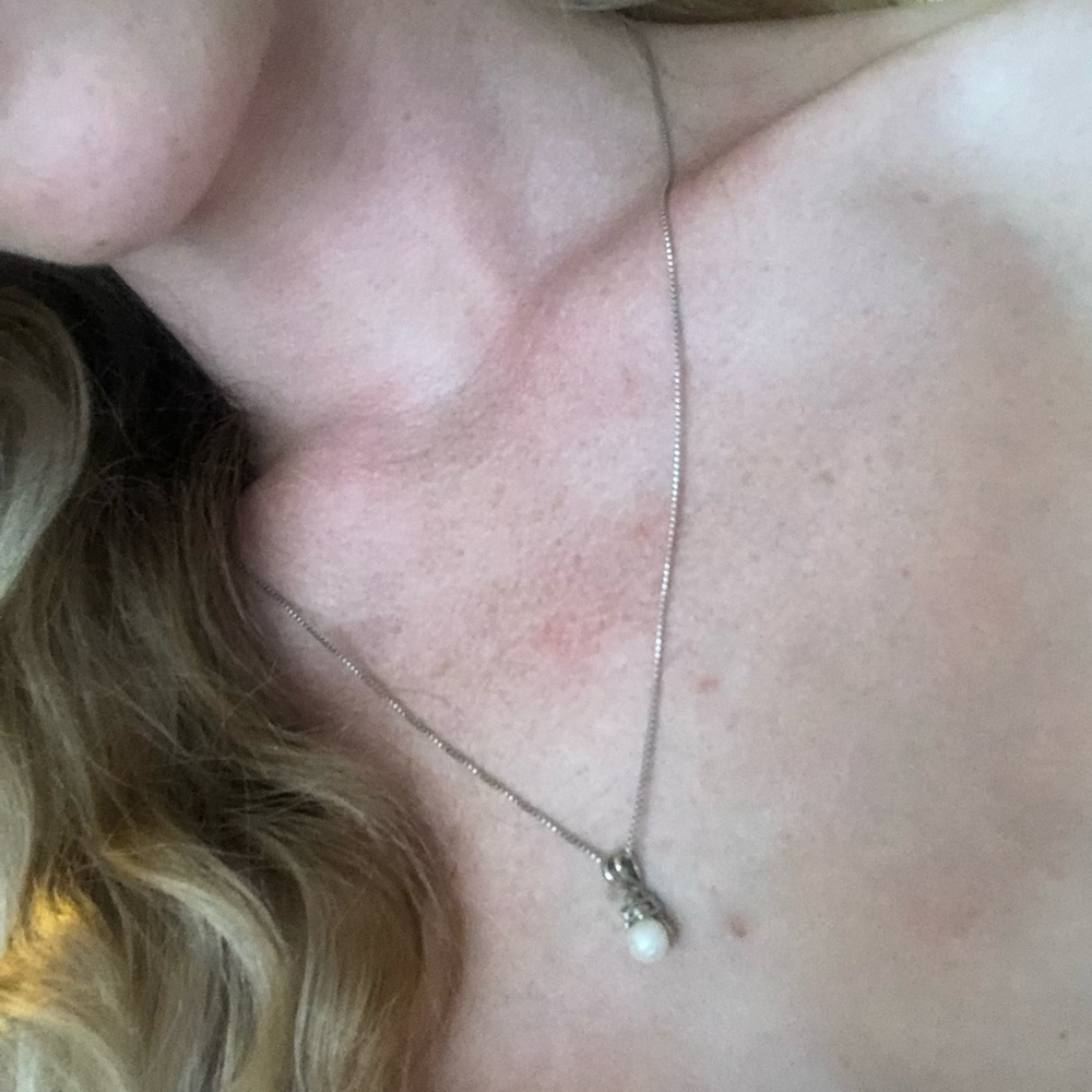 Pearl Necklace w Diamonds on Sterling Silver Chain